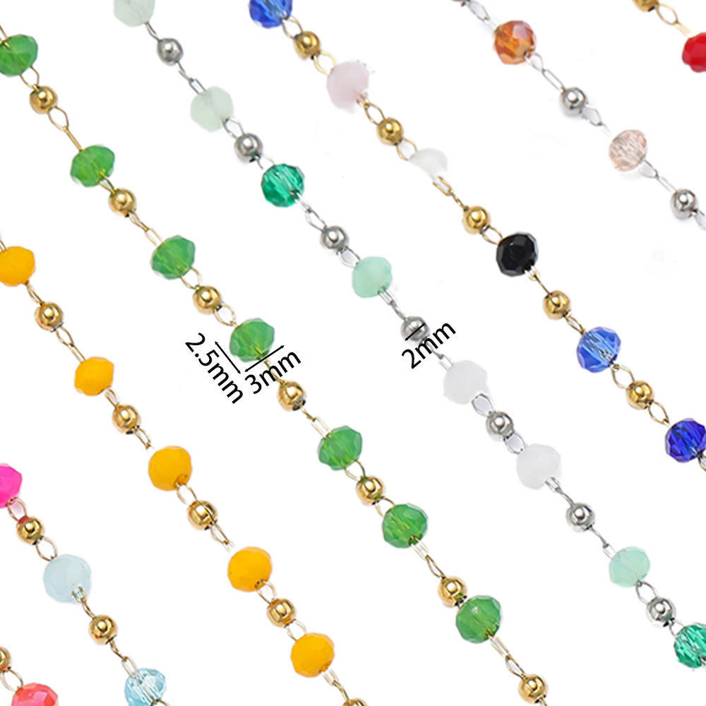 Crystal Bead Mix - 1Meter Stainless Steel Chains Mixed Color