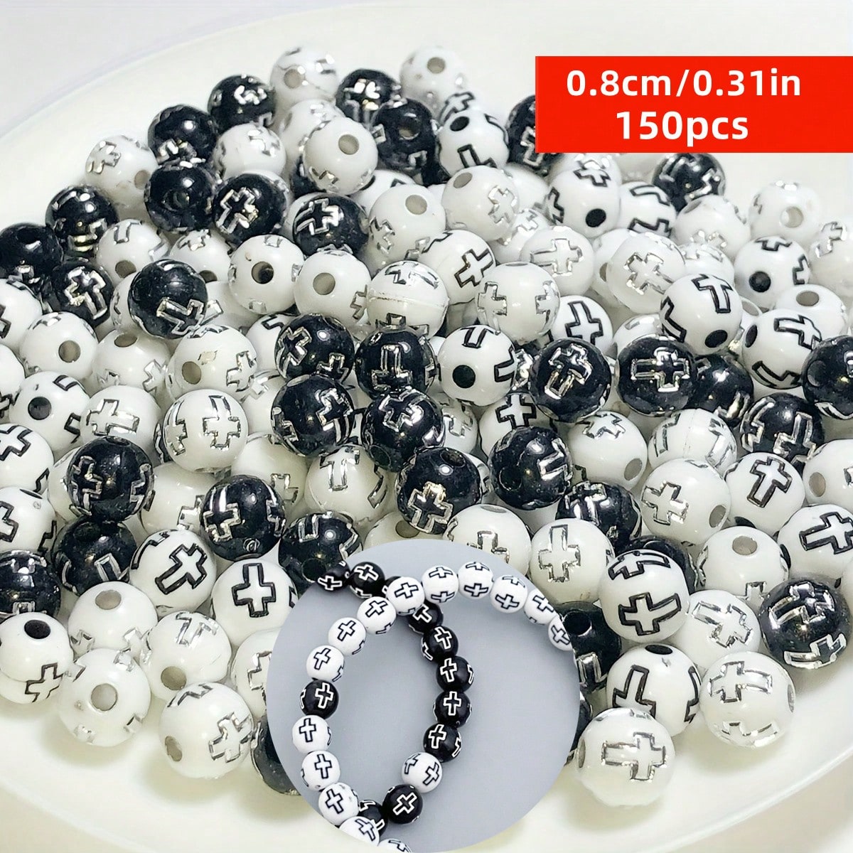 Jewelry Making Business - 8mm 150pcs Black and White Cross