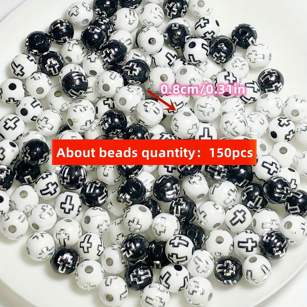 8mm 150pcs Black and White Cro - Jewelry Making Business recension och pris
