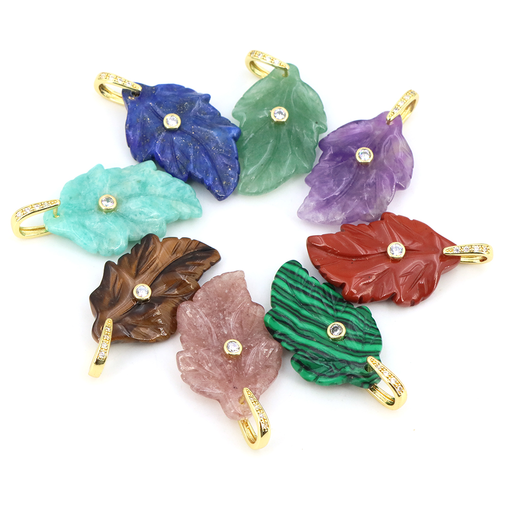 Natural Stone Leaf Pendant Hea - Jewelry Making Gemstones recension och pris