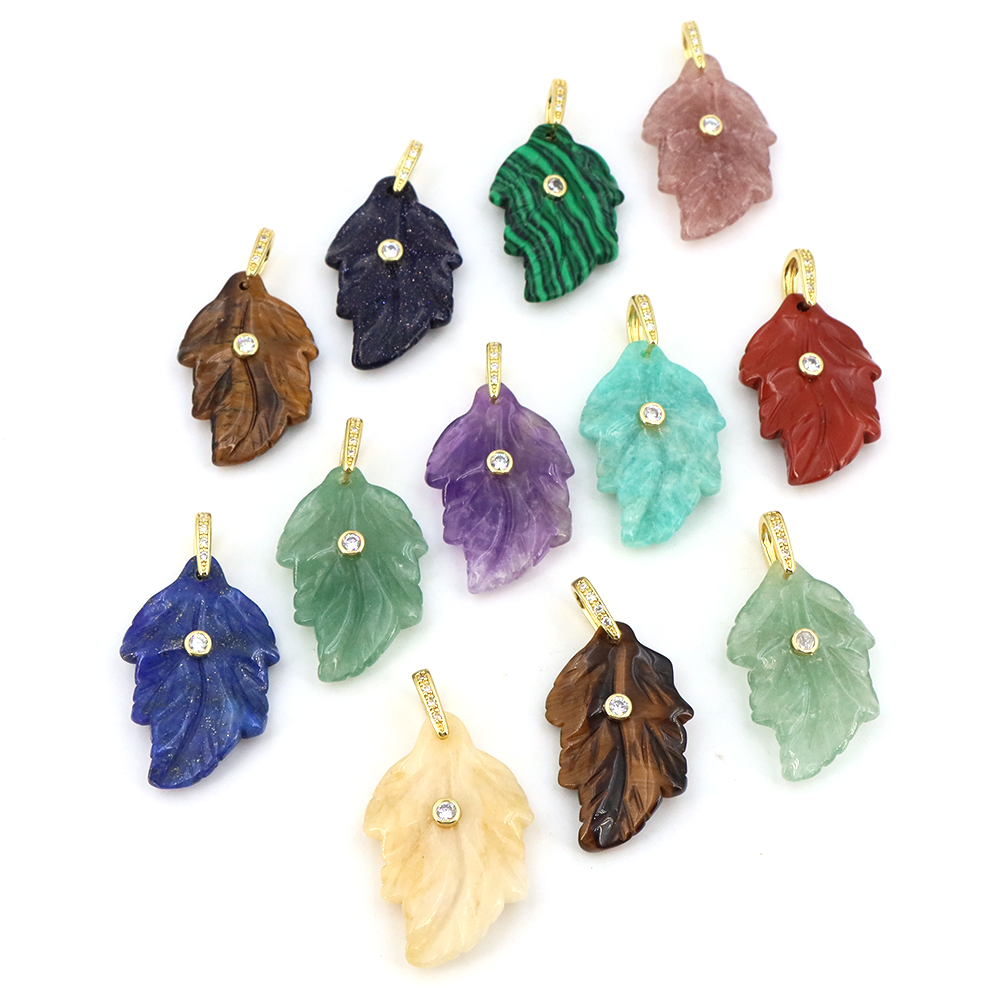 Natural Stone Leaf Pendant Hea - Jewelry Making Gemstones recension och pris