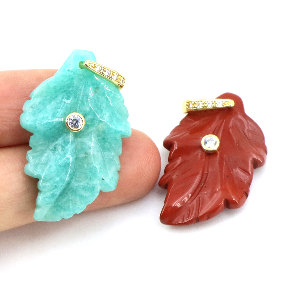 Natural Stone Leaf Pendant Hea - Jewelry Making Gemstones recension och pris