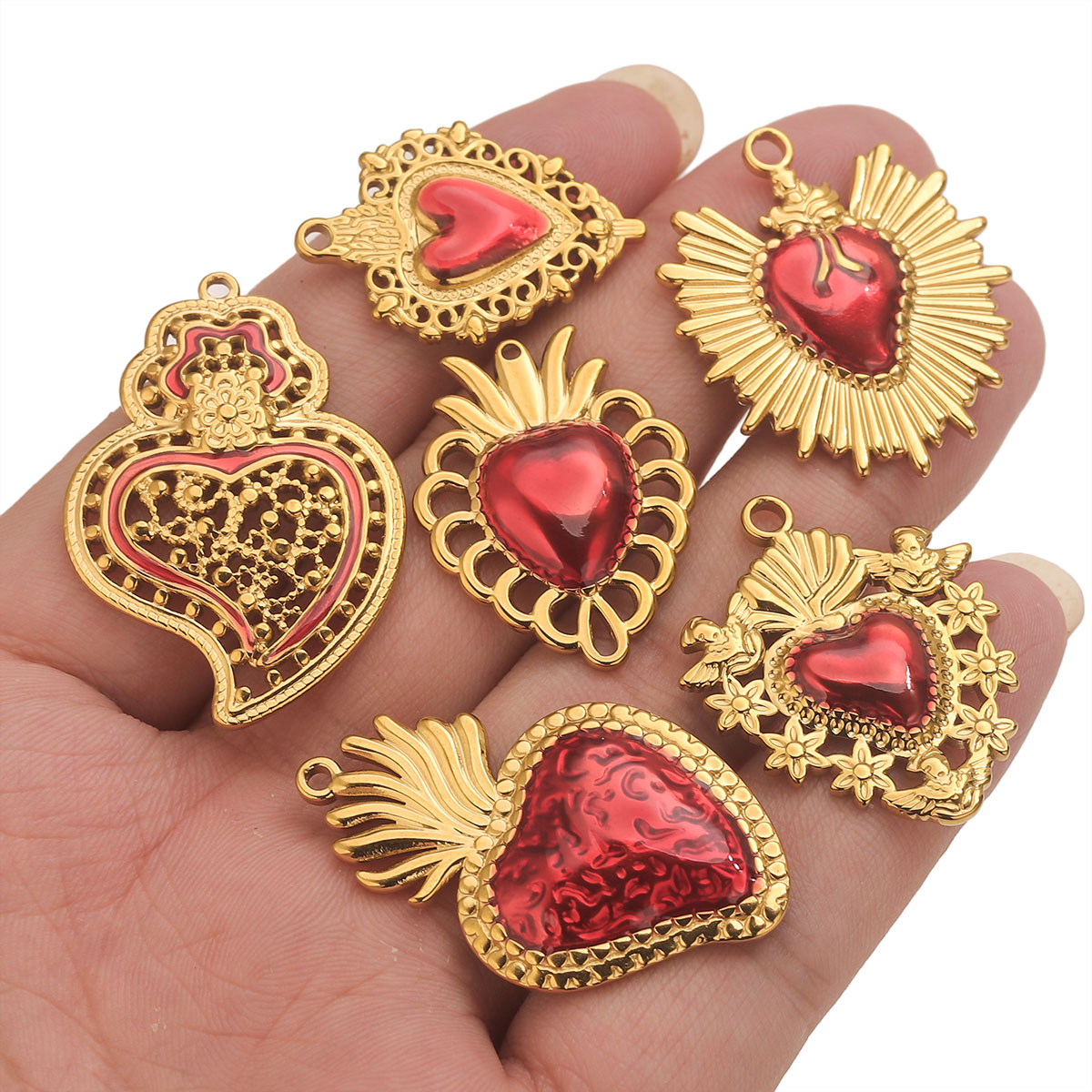 3pcs Stainless Steel Red Ename - Jewelry Making Supplies Wholesale recension och pris